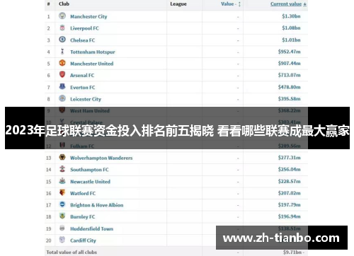 2023年足球联赛资金投入排名前五揭晓 看看哪些联赛成最大赢家